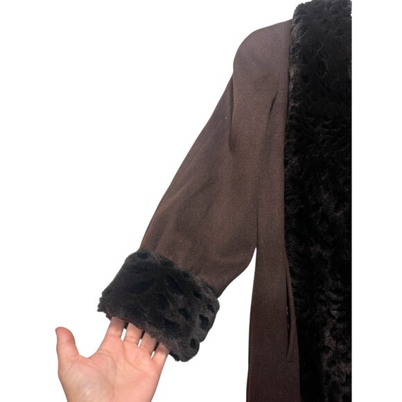 Vintage Alorna Faux Fur Trim Wool Penny Lane Coat A-Line XL Brown Retro Old Mone - Picture 12 of 16